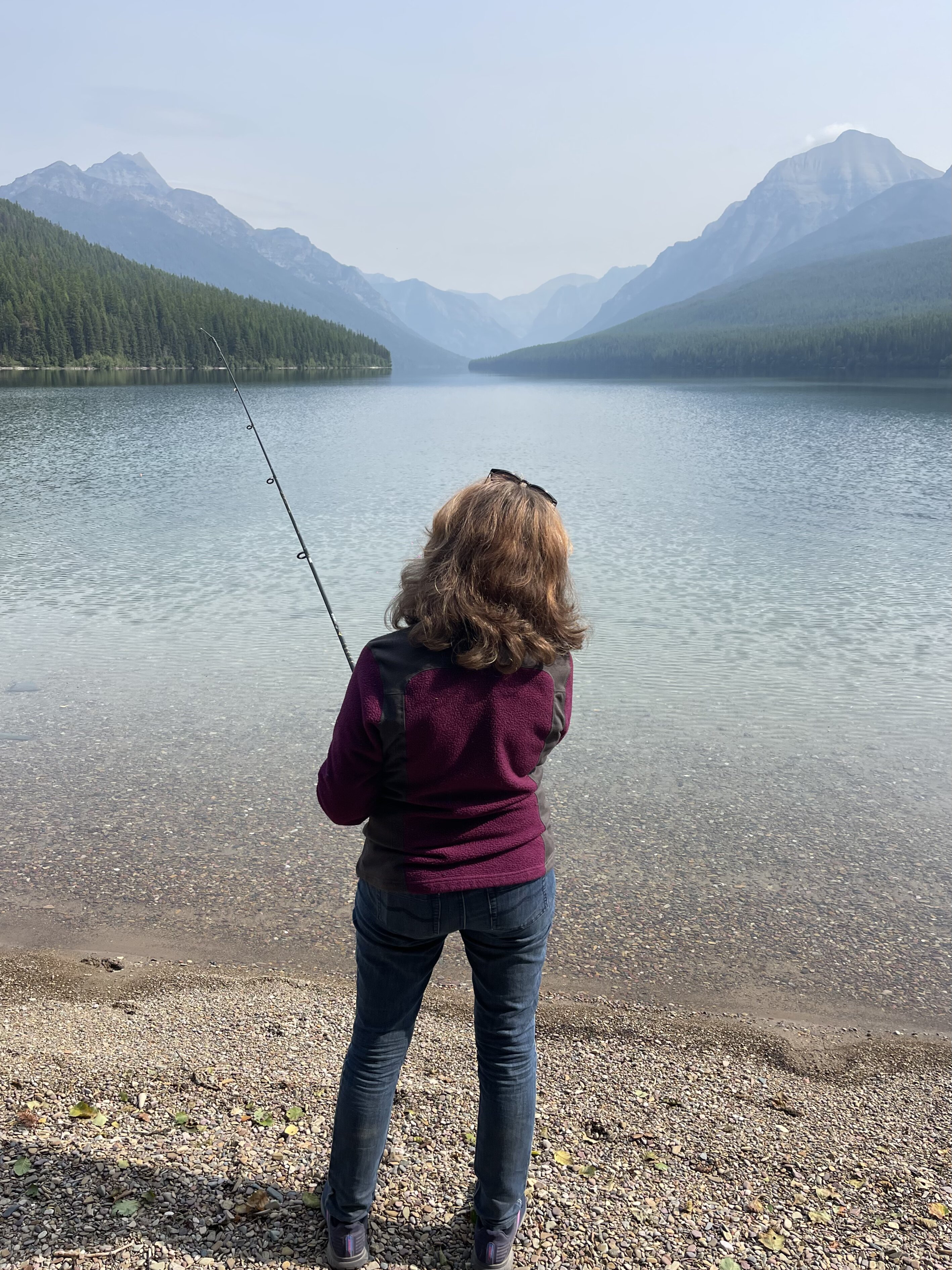Fishing at a mountain lake